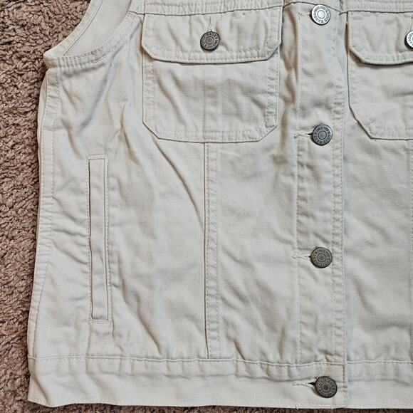 Vtg Eddie Bauer Utility Vest Womens Petite Small Khaki 100% Cotton 90s Y2K - Picture 2 of 9